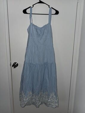 Trixxi Pale Blue Tiered Maxi Dress with White Embroidered Hem